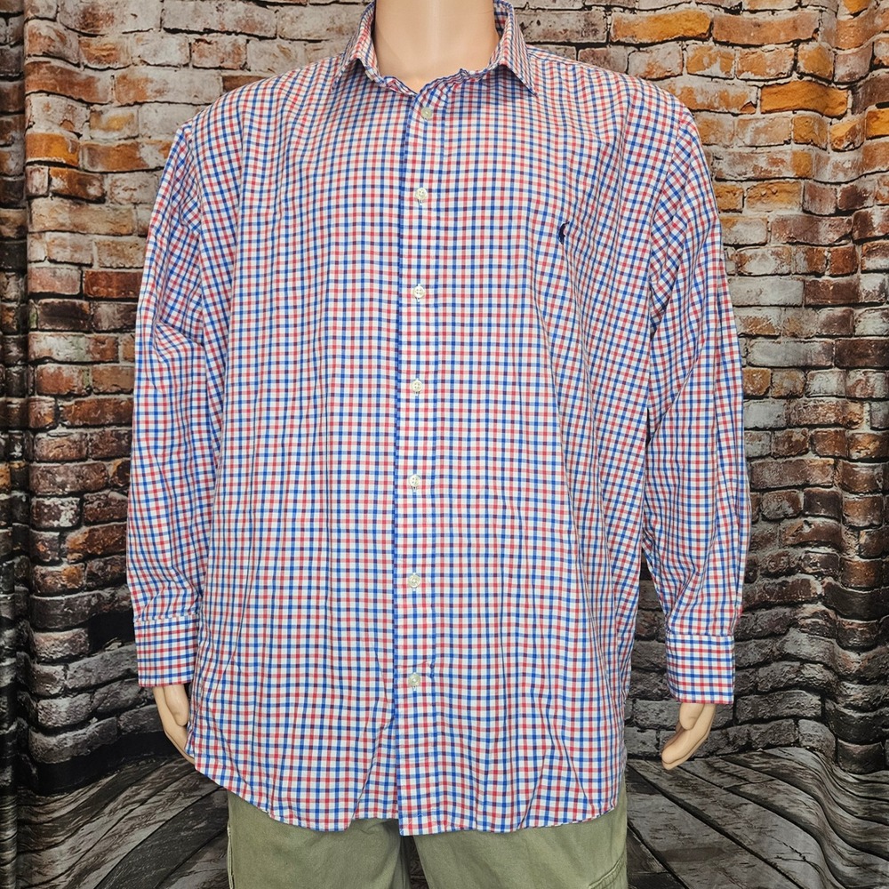 Polo Ralph Lauren Mens 3XB Blue Red Plaid Long Sleeve Button Down Shirt Stretch